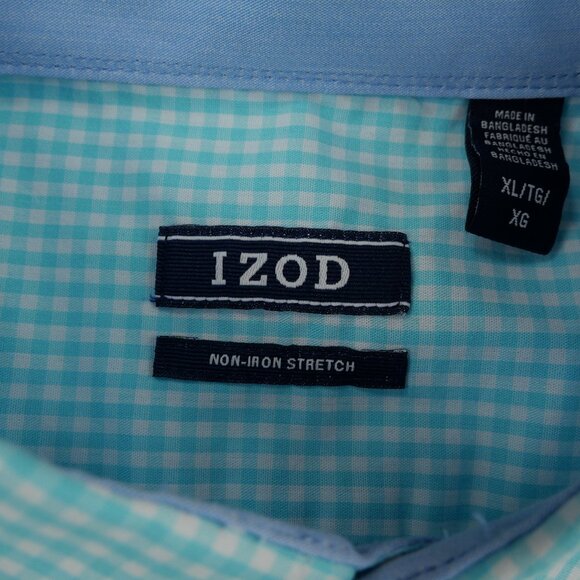 Izod Shirt Mens XL Aqua White Checkered Button Down Long Sleeve Casual Classic - Picture 10 of 16
